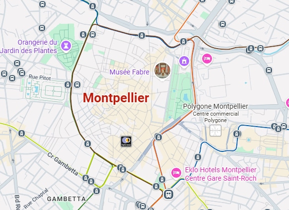 Carte Touristique de Montpellier et Lignes de Tramway